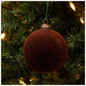 SET OF 3 Hobby Lobby Flocked Ornaments Dark Brown 100mm